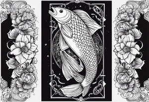 A 1/2 sleeve with 2 pisces fish incorporate sigils and cosmos in background tattoo idea