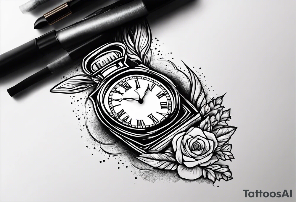 making time count. wristwatch sand flying around hourglass tattoo idea