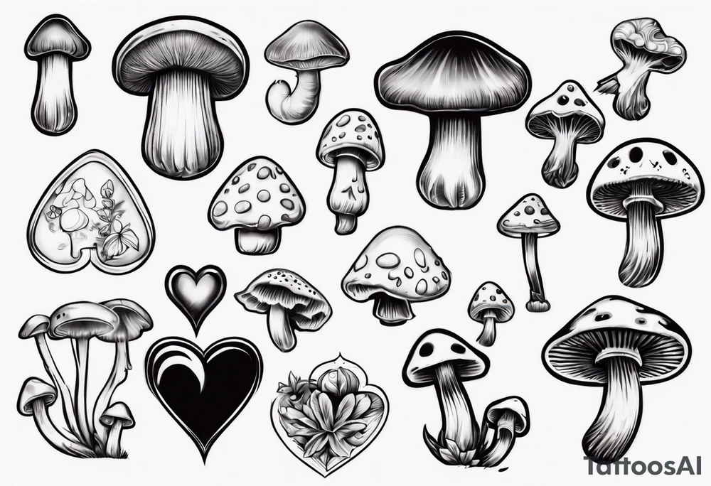 heart, mushroom tattoo idea