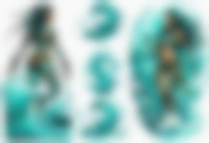 a turquoise Na'vi woman standing in the sea with water for legs surrounded by crashing waves tattoo idea