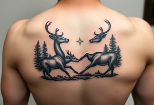 Photo realistic Vertical aligned nature scene with two deer fighting. tattoo idea