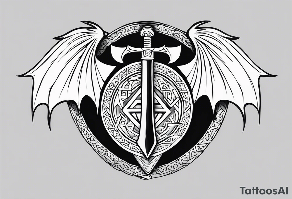 Valhalla sword shield dragon axe Valknut tattoo idea