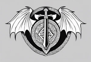 Valhalla sword shield dragon axe Valknut tattoo idea
