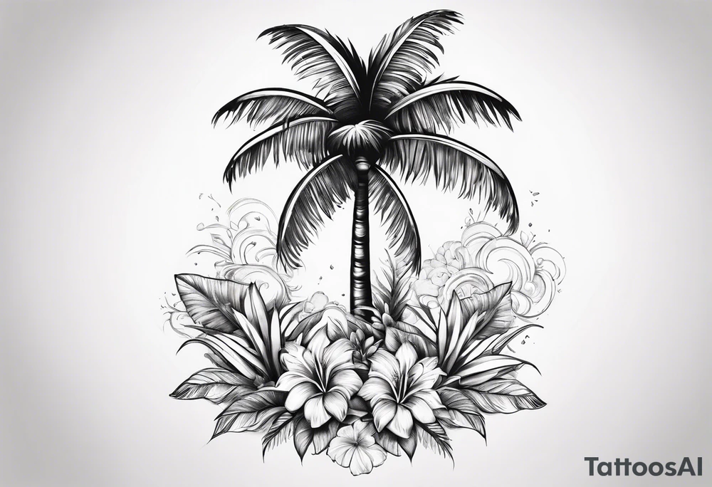 Palm tree with flowers tattoo idea