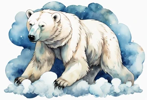 a winged polar bear, standing on clouds with wind pouring from his mouth tattoo idea