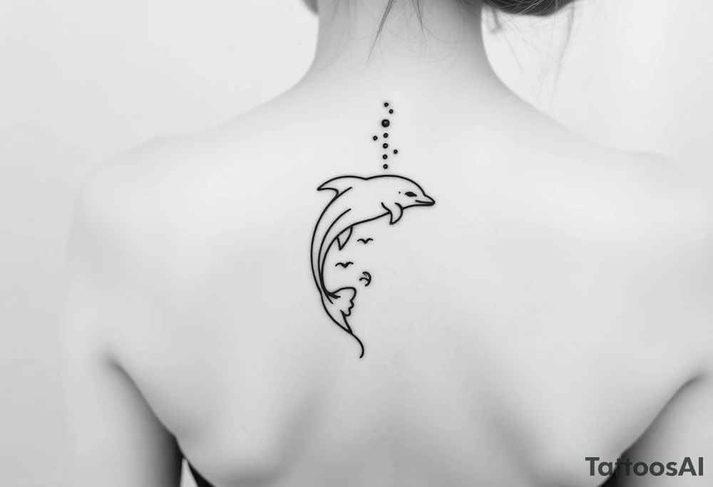 Dolphin and waves on spine tattoo idea