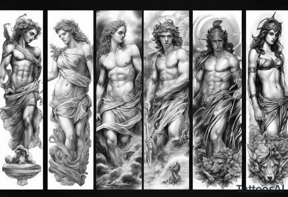 greek mythology
full arm sleeve
realistic pictures tattoo idea