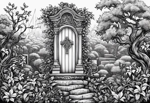 Leafy vines with grave yard tattoo idea