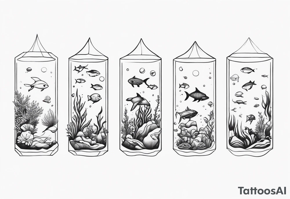 Small sea creatures in a line tattoo idea