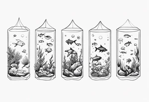 Small sea creatures in a line tattoo idea