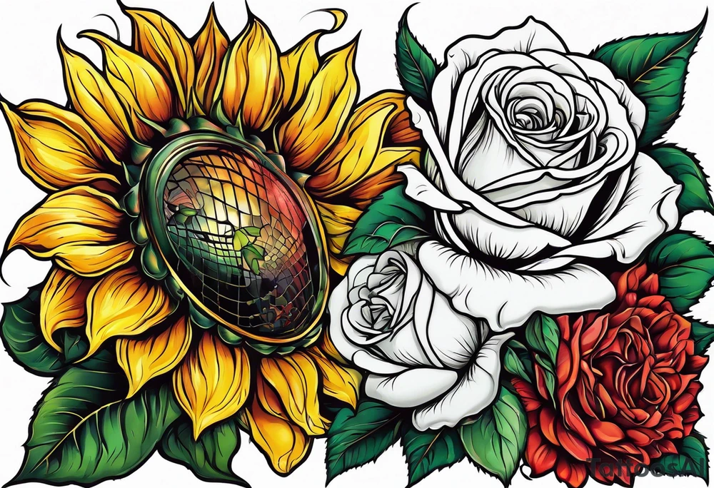 flower rose , sunflower, alien tattoo idea