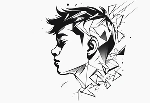 boy looking up into the sky, the boy is made of broken pieces tattoo idea