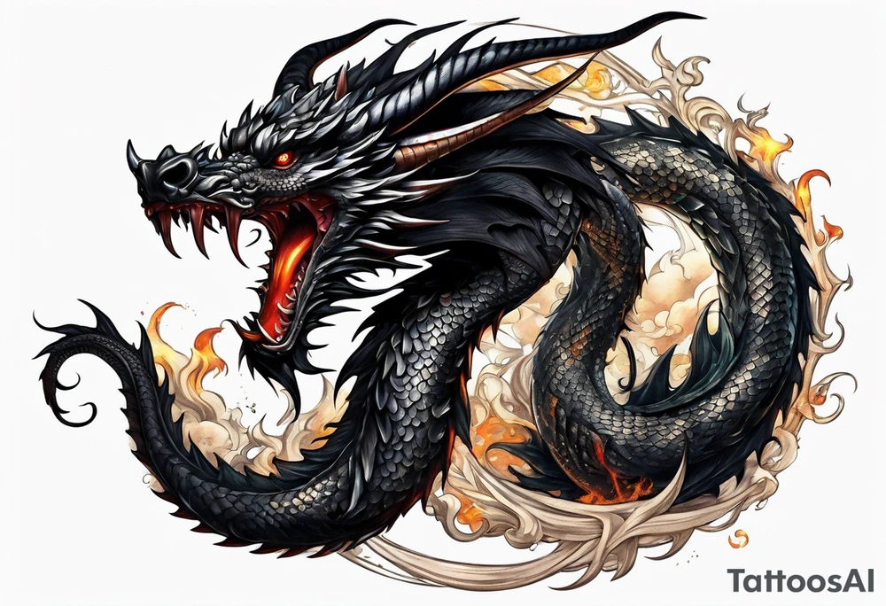 Full body black dragon wrapping around arm tattoo idea
