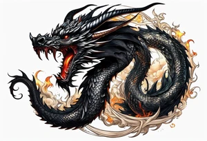 Full body black dragon wrapping around arm tattoo idea