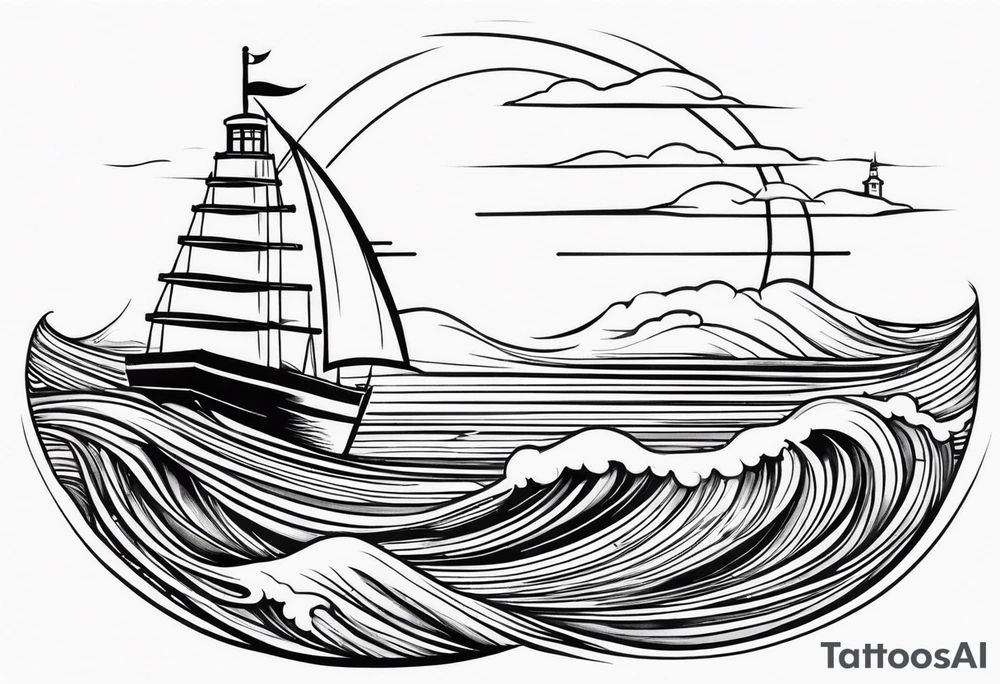 Leuchtturm 
Seil Bild 
Feuer 
Welle 
Schiff tattoo idea