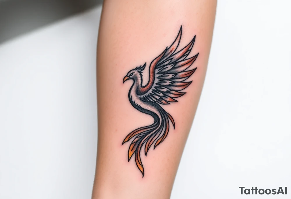 magnificent phoenix rising from golden flames with trailing embers tattoo idea