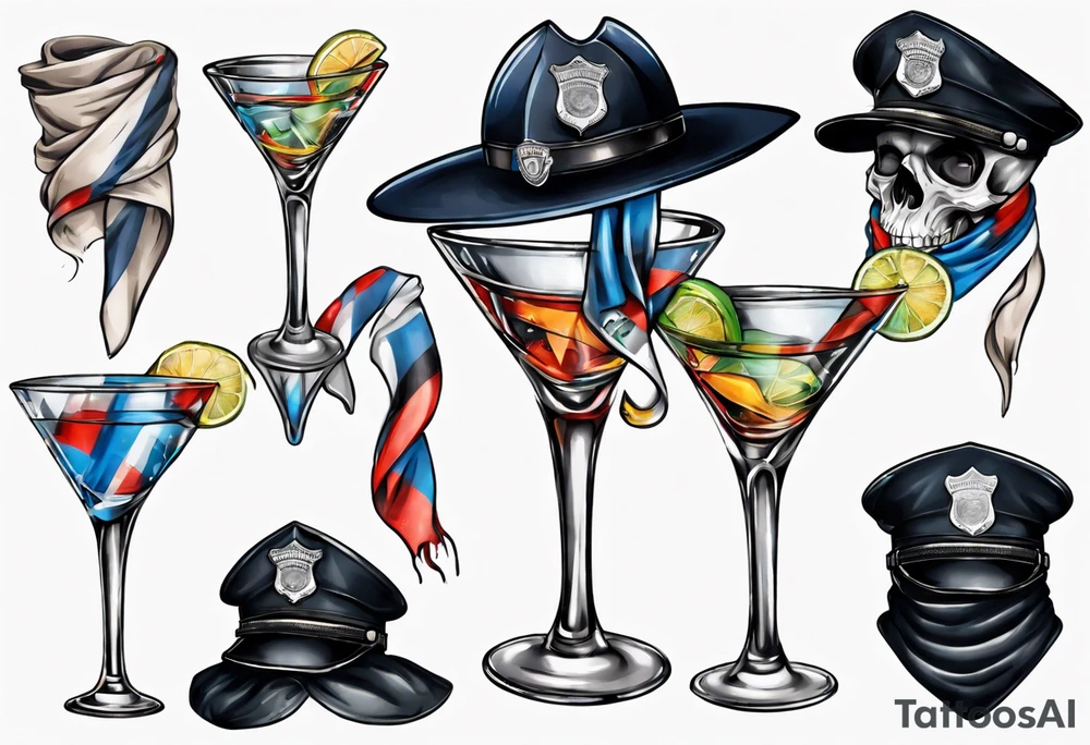 martini glass wrapped in police scarf tattoo idea