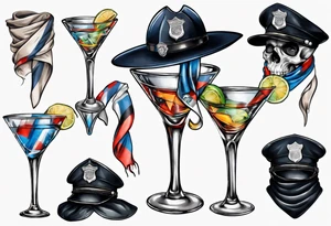 martini glass wrapped in police scarf tattoo idea