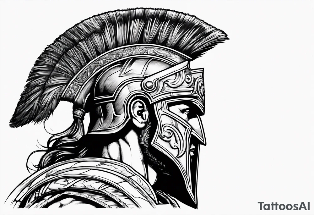 Side profile Spartan Solider ancient roman city far away tattoo idea