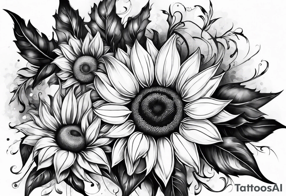 Sunflower leg sleeve tattoo idea