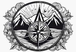 Compass rose with mountains tattoo idea