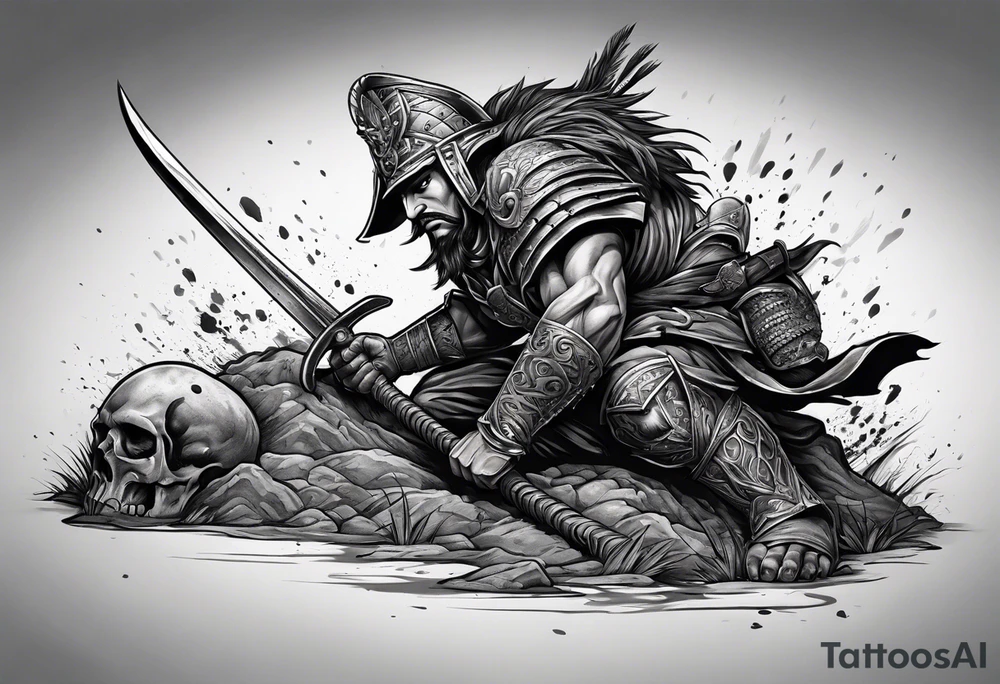 Warrior crawling from his grave tattoo idea