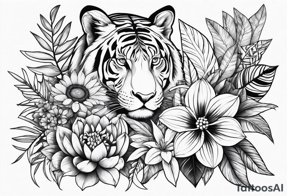 Jungle flowers animals tattoo idea