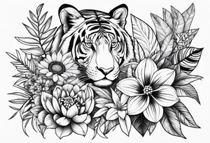 Jungle flowers animals tattoo idea