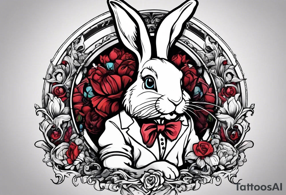 Alice in wonderland White rabbit scary tattoo idea