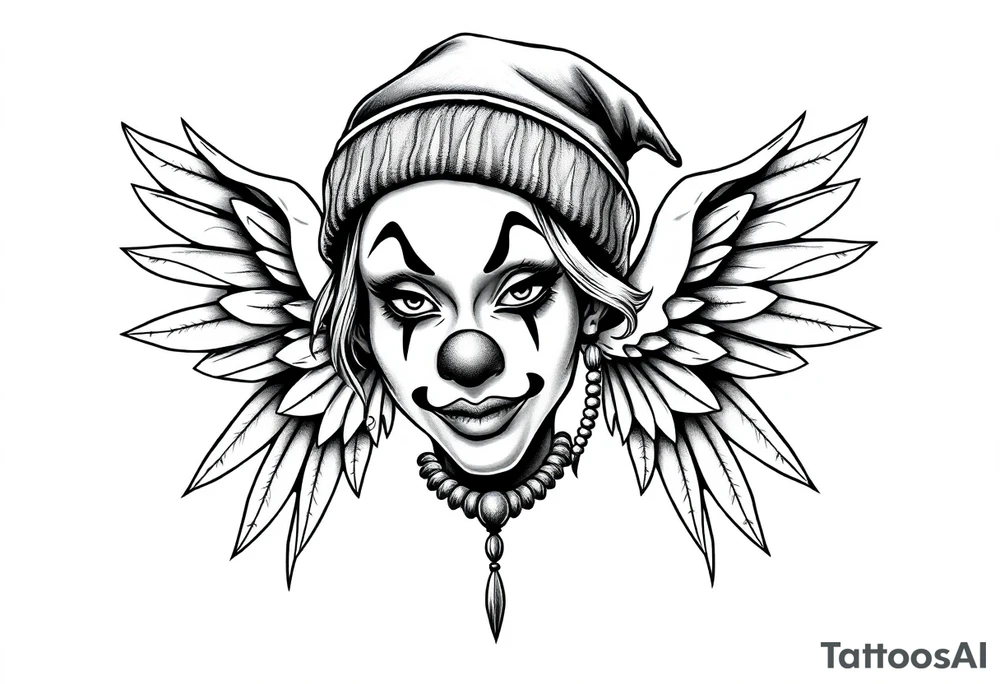 Clown Girl slim nose Thug Beanie Angelic Wings tattoo idea