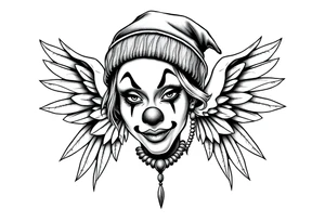 Clown Girl slim nose Thug Beanie Angelic Wings tattoo idea