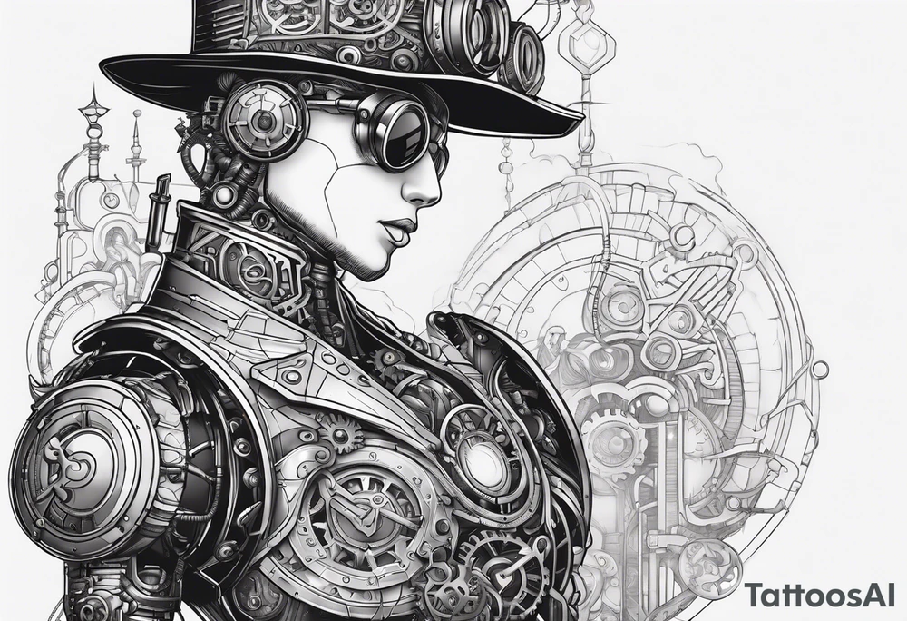 steampunk robot with a real heart tattoo idea