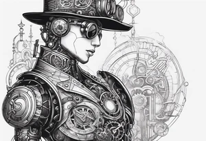 steampunk robot with a real heart tattoo idea