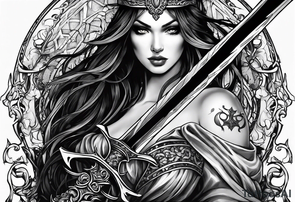 the goddess nemesis sword scary blood hell tattoo idea