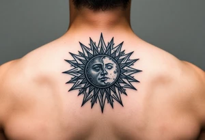 celestial sun and moon embrace with constellation patterns tattoo idea
