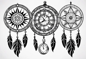 Dreamcatcher with three parts to it the Magnoliaflower at the top the clock in the middle in the compass at the bottom tattoo idea