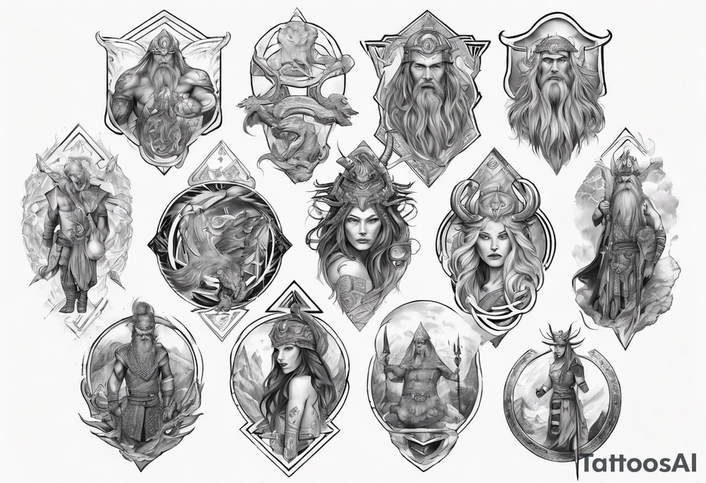 Norse god meili protecting seven wonders of world tattoo idea