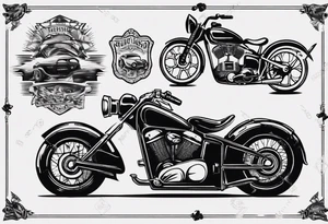 Motorcycle and an old vintage classic car tattoo idea