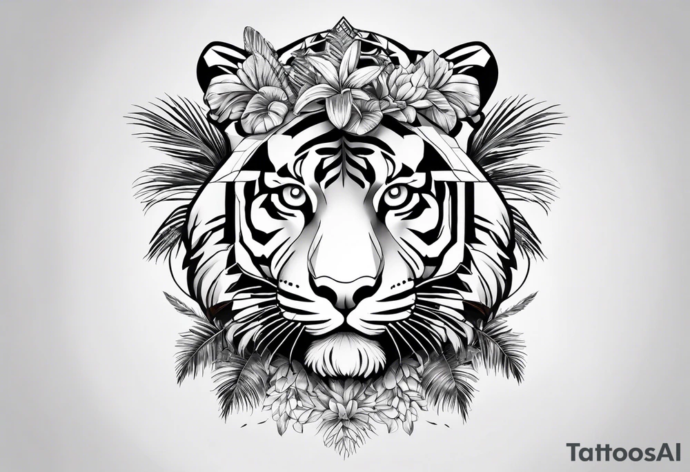 full tiger body climbing palm tree tattoo idea