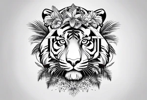 full tiger body climbing palm tree tattoo idea