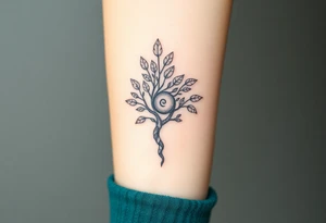 Fibonacci spiral shell inside of tree with leaves tattoo idea