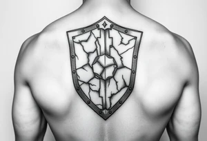 3d stone shield during unflated skin tattoo idea