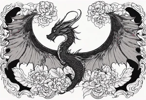 Dragon wings spread floral print on wings tattoo idea