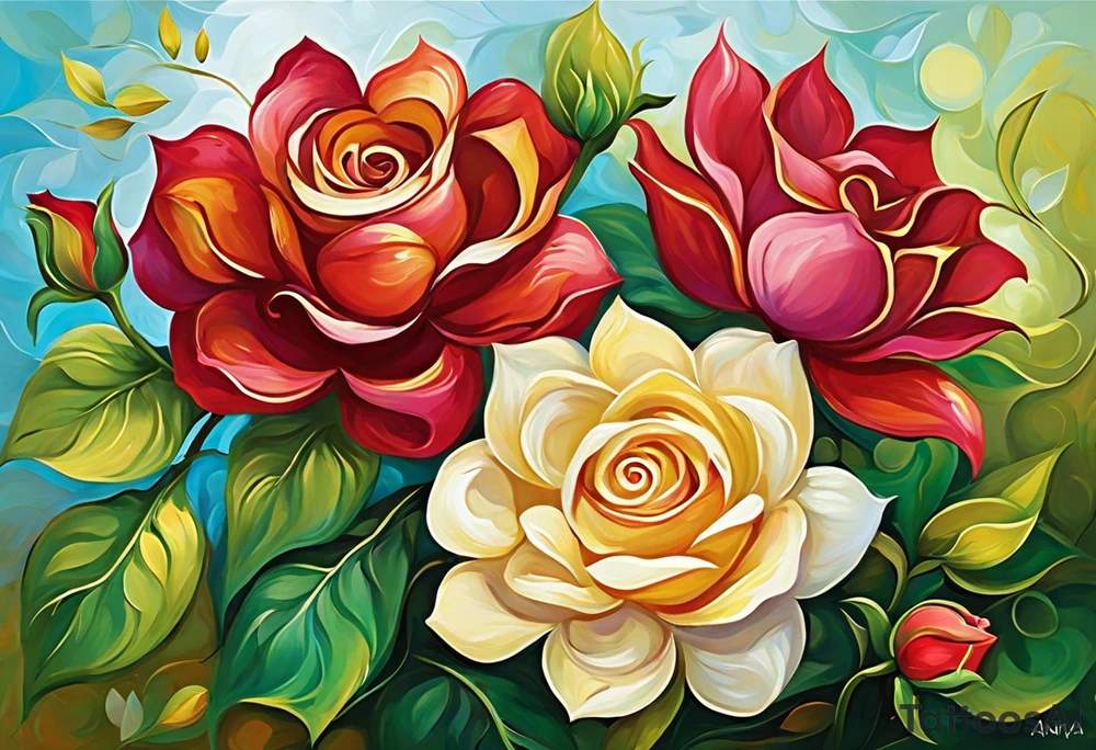 - Three flowers: Choose three different flowers to represent each of your children - a rose for Aniya, a sunflower for Amari, and a lotus for Ameer.
- Vines and leaves: Include intertwining vines and leaves to symbolize the growth and connection of your family. Arrange them so that Aniya's vine starts at the bottom, Amari's vine intertwines in the middle, and Ameer's vine wraps around the top.
- Birth times: Use roman numerals to represent the birth times of your children - "IV:LVII" (4:57 am), "VI:LII" (6:51 am), and "V:XXXIII" (5:33 am). Place them near the corresponding flower or within the vines. tattoo idea