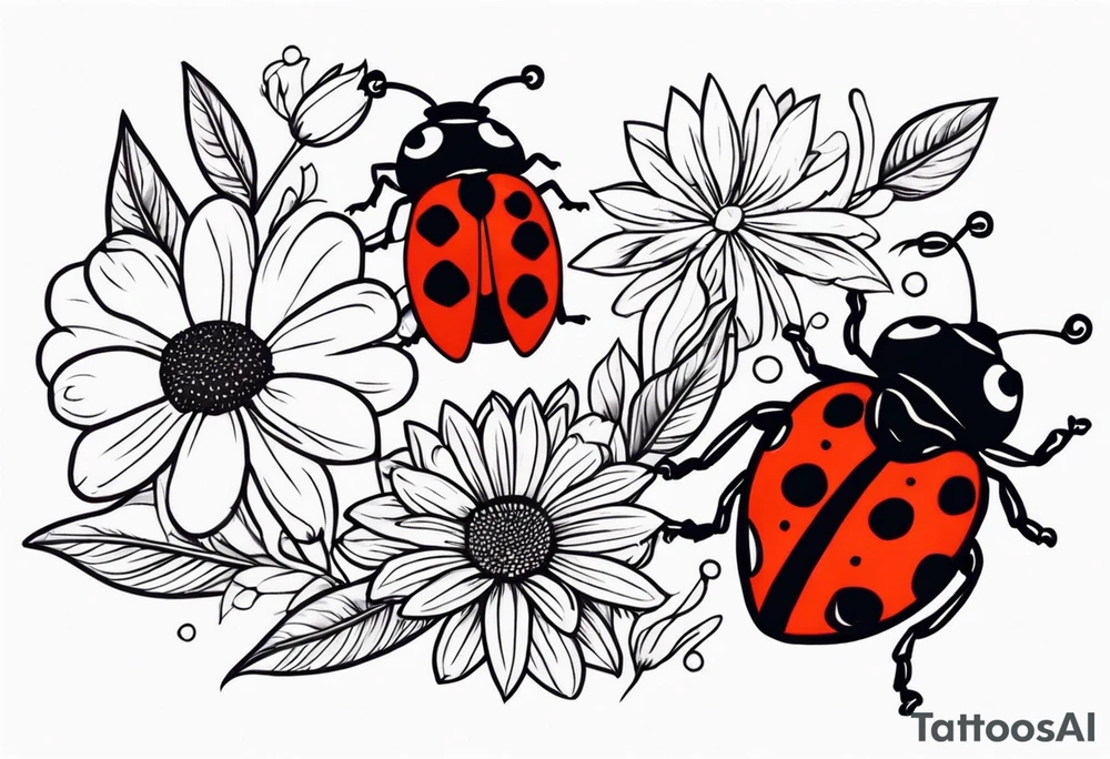 Lady bugs and flowers tattoo idea