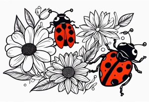 Lady bugs and flowers tattoo idea