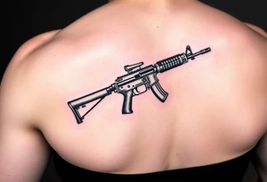 S handicap sign based stick and poke tattoo on underarm carrying an ak47 tattoo idea