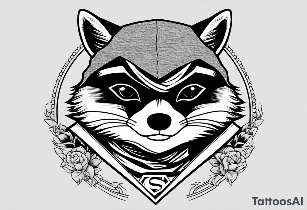 raccoon wearing a Superman hoodie tattoo idea