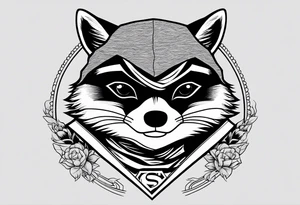 raccoon wearing a Superman hoodie tattoo idea