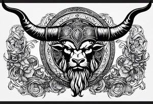 Triple horns tattoo with viking art around it tattoo idea